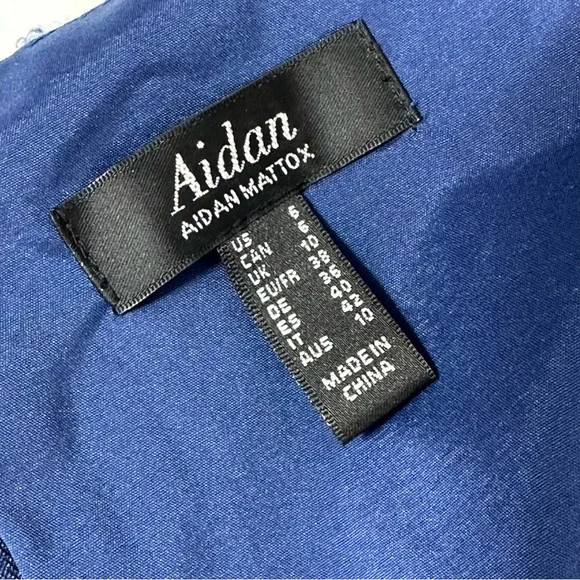 AIDAN MATTOX off the shoulder flounce GOWN navy BLUE wedding prom gown DRESS 6 - Picture 8 of 14